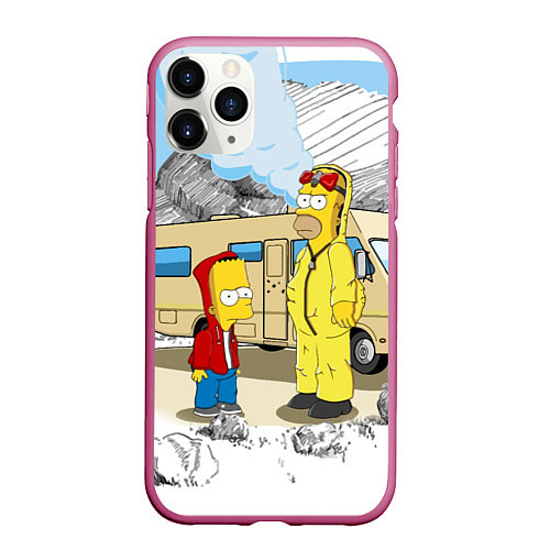 Чехол iPhone 11 Pro матовый Барт Симпсон и его папаша / 3D-Малиновый – фото 1