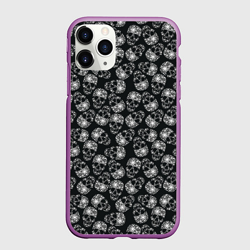 Чехол iPhone 11 Pro матовый Черепа со звёздами / 3D-Фиолетовый – фото 1