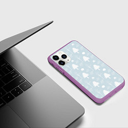 Чехол iPhone 11 Pro матовый Зимние ёлочки, цвет: 3D-фиолетовый — фото 2