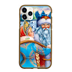 Чехол iPhone 11 Pro матовый Дед Мороз со Снегуркой, цвет: 3D-коричневый