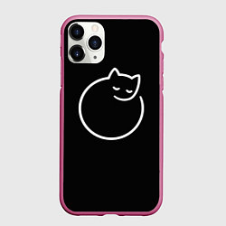 Чехол iPhone 11 Pro матовый Минималистичный круглый кот, цвет: 3D-малиновый