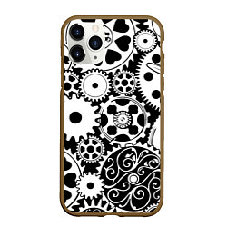 Чехол iPhone 11 Pro матовый Шестеренки в черно-белом стиле, цвет: 3D-коричневый