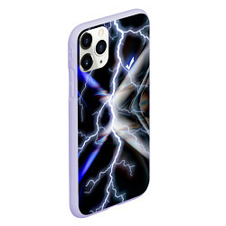 Чехол iPhone 11 Pro матовый Молния в космосе, цвет: 3D-светло-сиреневый — фото 2