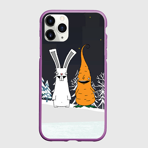 Чехол iPhone 11 Pro матовый Заяц и морковка / 3D-Фиолетовый – фото 1