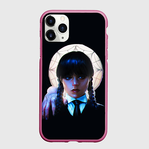 Чехол iPhone 11 Pro матовый Уэнсдэй с рукой во мраке / 3D-Малиновый – фото 1