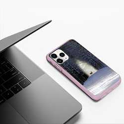Чехол iPhone 11 Pro матовый Олень в зимнем лесу, цвет: 3D-розовый — фото 2