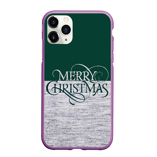 Чехол iPhone 11 Pro матовый Merry Christmas зелёный / 3D-Фиолетовый – фото 1