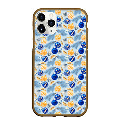 Чехол iPhone 11 Pro матовый Шарики новогодние ёлочные, синие