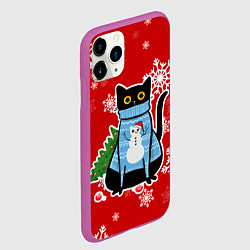 Чехол iPhone 11 Pro матовый Котик в свитере с ёлочкой, цвет: 3D-фиолетовый — фото 2