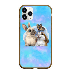 Чехол iPhone 11 Pro матовый Милые влюбленные кролики, цвет: 3D-коричневый