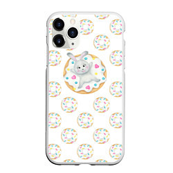 Чехол iPhone 11 Pro матовый Кролик сладкоежка с белыми пончиками
