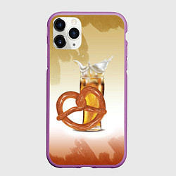 Чехол iPhone 11 Pro матовый Брецель с пивом, цвет: 3D-фиолетовый