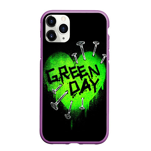 Чехол iPhone 11 Pro матовый Green day heart nails / 3D-Фиолетовый – фото 1