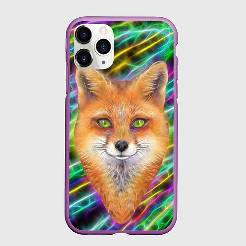 Чехол iPhone 11 Pro матовый Лис космос / 3D-Фиолетовый – фото 1