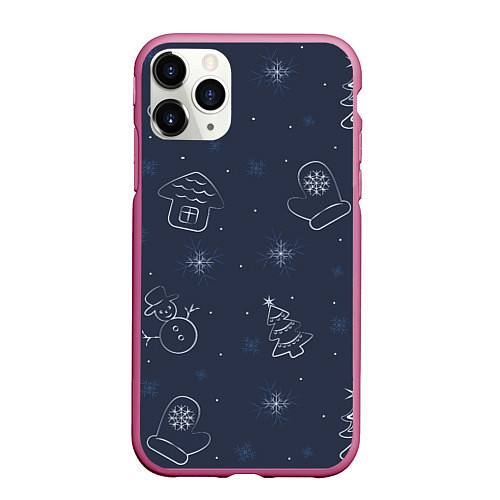 Чехол iPhone 11 Pro матовый Новогодние символы года / 3D-Малиновый – фото 1