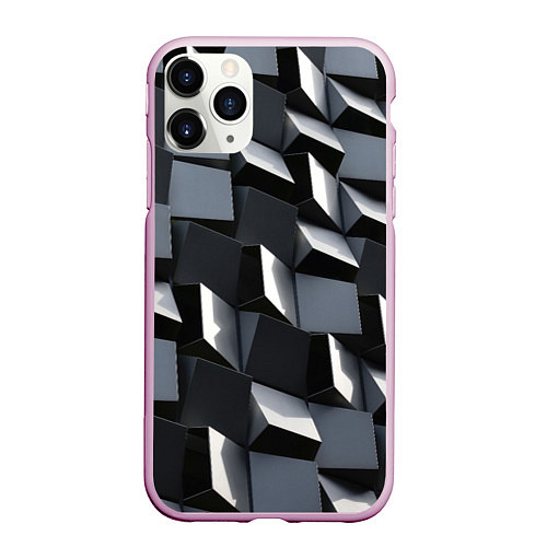 Чехол iPhone 11 Pro матовый Выпирающие кубы - металлическая броня / 3D-Розовый – фото 1
