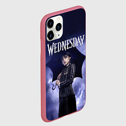 Чехол iPhone 11 Pro матовый Уэнсдэй Аддамс с зонтиком, цвет: 3D-малиновый — фото 2