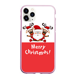 Чехол iPhone 11 Pro матовый Дед Мороз с оленями, цвет: 3D-розовый