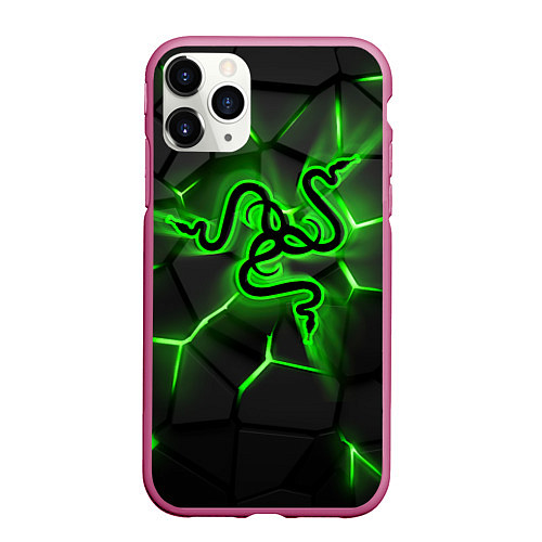 Чехол iPhone 11 Pro матовый Razer neon logo / 3D-Малиновый – фото 1