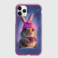 Чехол iPhone 11 Pro матовый Ушастик в вязаной шапочке, цвет: 3D-малиновый