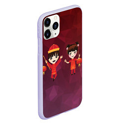 Чехол iPhone 11 Pro матовый Аниме мальчик и девочка празднуют китайский новый, цвет: 3D-светло-сиреневый — фото 2
