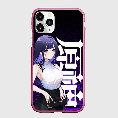 Чехол iPhone 11 Pro матовый Геншин импакт: Райдэн в современности / 3D-Малиновый – фото 1