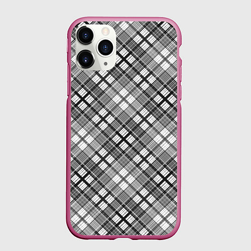 Чехол iPhone 11 Pro матовый Черно белый узор в косую клетку / 3D-Малиновый – фото 1
