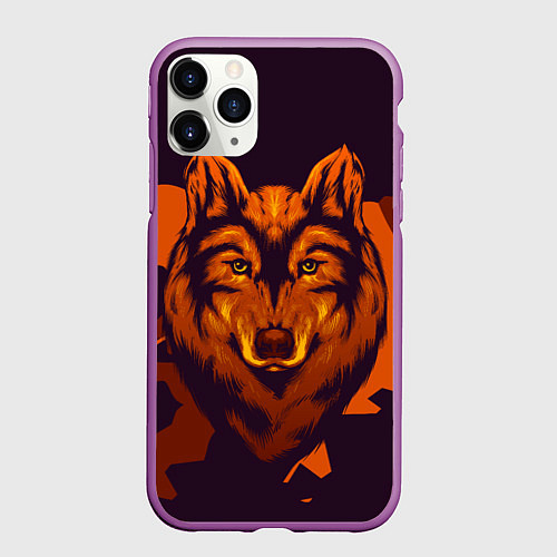 Чехол iPhone 11 Pro матовый Голова рыжего волка / 3D-Фиолетовый – фото 1