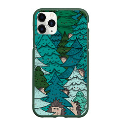 Чехол iPhone 11 Pro матовый Ежи в еловом лесу