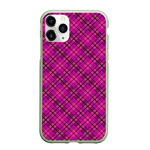 Чехол iPhone 11 Pro матовый Малиново розовый узор в клетку / 3D-Салатовый – фото 1