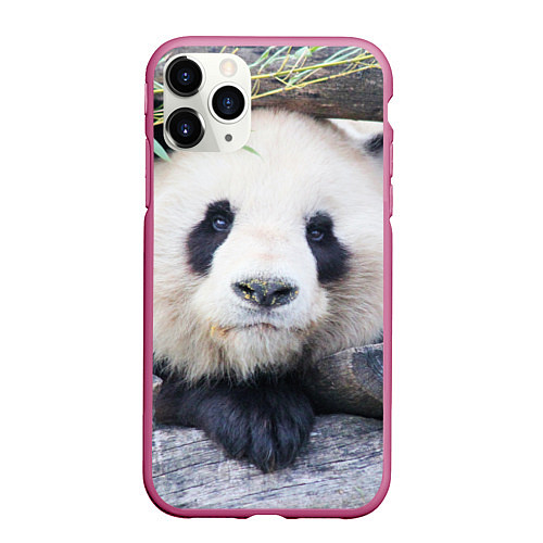 Чехол iPhone 11 Pro матовый Панда отдыхает / 3D-Малиновый – фото 1