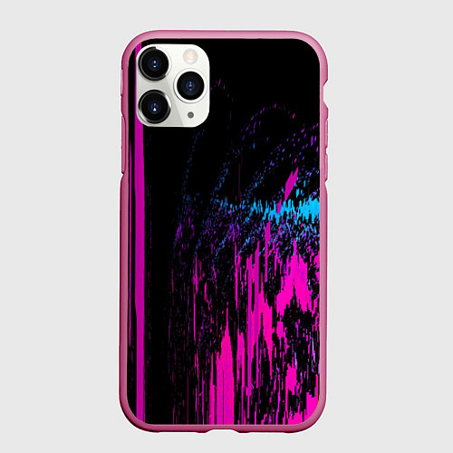 Чехол iPhone 11 Pro матовый Фиолетовые линии и нейроны / 3D-Малиновый – фото 1