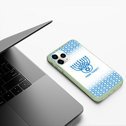 Чехол iPhone 11 Pro матовый Ханука весёлый праздник света, цвет: 3D-салатовый — фото 2