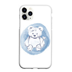 Чехол iPhone 11 Pro матовый Игрушечный мишка на акварельном голубом фоне, цвет: 3D-белый