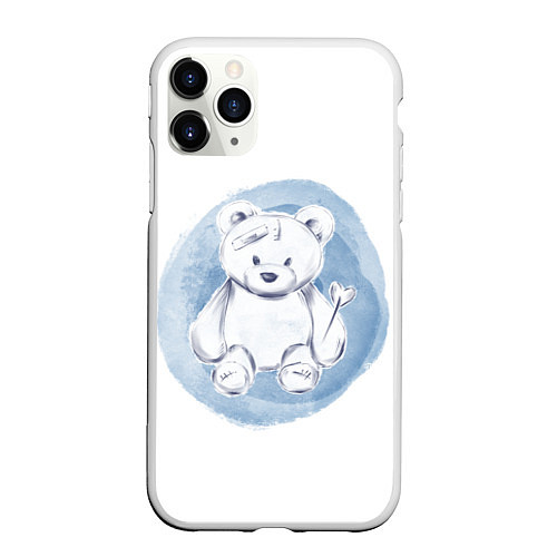 Чехол iPhone 11 Pro матовый Игрушечный мишка на акварельном голубом фоне / 3D-Белый – фото 1