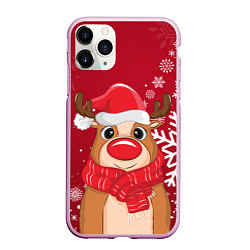 Чехол iPhone 11 Pro матовый Новогодний олень и снежинки
