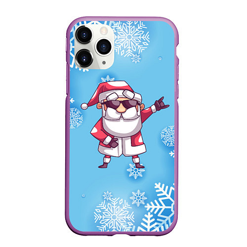Чехол iPhone 11 Pro матовый Крутой Дед Мороз - снежинки / 3D-Фиолетовый – фото 1