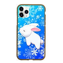 Чехол iPhone 11 Pro матовый Милый кролик в снежинках, цвет: 3D-коричневый
