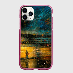Чехол iPhone 11 Pro матовый Синие и жёлтые огни и царапины