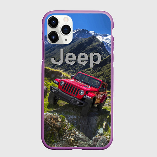 Чехол iPhone 11 Pro матовый Chrysler Jeep Wrangler Rubicon - горы / 3D-Фиолетовый – фото 1