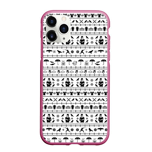 Чехол iPhone 11 Pro матовый Black pattern Wednesday Addams / 3D-Малиновый – фото 1