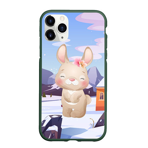 Чехол iPhone 11 Pro матовый Зайка зима / 3D-Темно-зеленый – фото 1