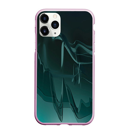 Чехол iPhone 11 Pro матовый Волнообразные тёмно-зелёные линии / 3D-Розовый – фото 1