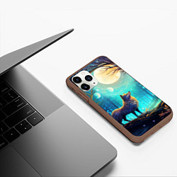 Чехол iPhone 11 Pro матовый Волк в ночном лесу в folk art стиле, цвет: 3D-коричневый — фото 2