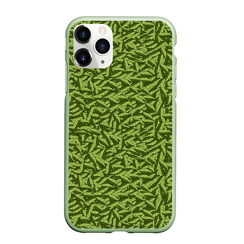 Чехол iPhone 11 Pro матовый Милитари листья в полоску / 3D-Салатовый – фото 1