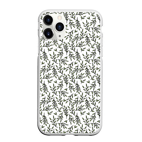Чехол iPhone 11 Pro матовый Веточки на белом - паттерн / 3D-Белый – фото 1