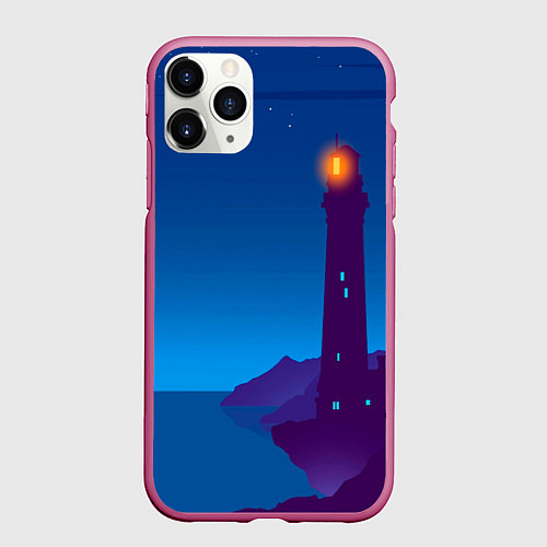 Чехол iPhone 11 Pro матовый Маяк в ночи / 3D-Малиновый – фото 1