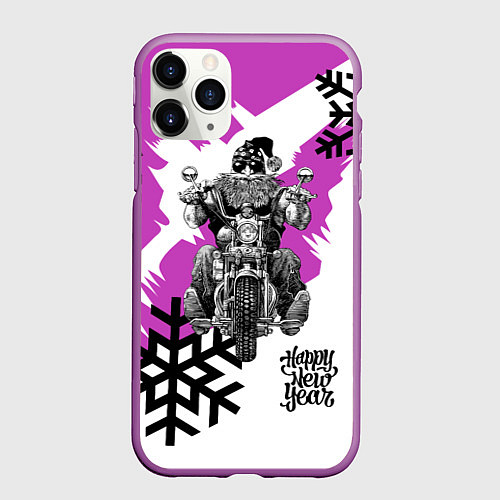 Чехол iPhone 11 Pro матовый New Year: Santa Biker / 3D-Фиолетовый – фото 1