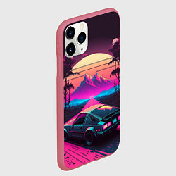 Чехол iPhone 11 Pro матовый Synthwave car and mountains, цвет: 3D-малиновый — фото 2