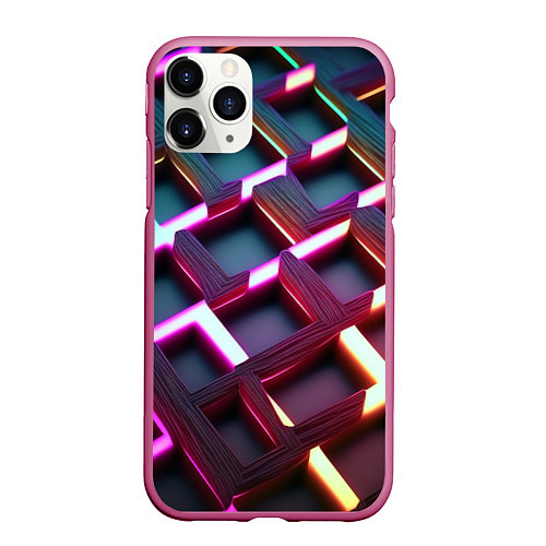 Чехол iPhone 11 Pro матовый Проблеск неоновых квадратов / 3D-Малиновый – фото 1